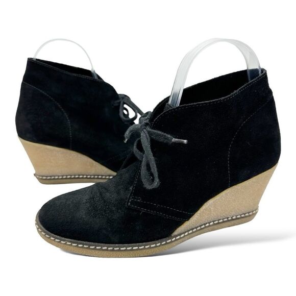 J Crew Black Suede Leather Macalister Wedge Chukka Tie Ankle Boots Size 8 - Picture 2 of 10